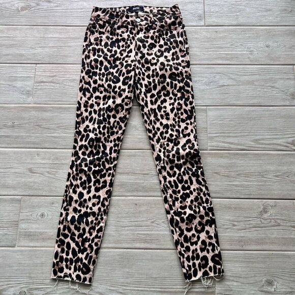 Paige Women's Pink Leopard Print Frayed Hem Skinny Hoxton Ankle Jeans Size 23 - Picture 1 of 11